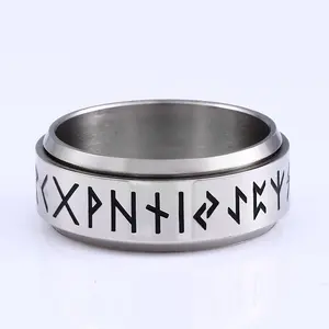 Korean Fashion Ethnic Letter No. 10 Titanium Steel Rotatable Ring for Males