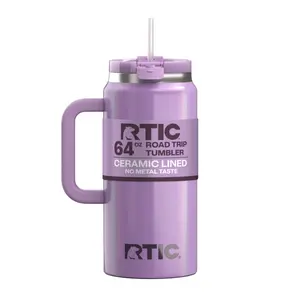 RTIC 64 oz Ceramic Lined Insulated Road Trip Tumbler with Leak Resistant Lid, Lavender Glitter Large Stainless Steel Travel Mug for Hot and Cold Drinks, Daily Hydration, Travel, Gym and Outdoor Adventures, Gift