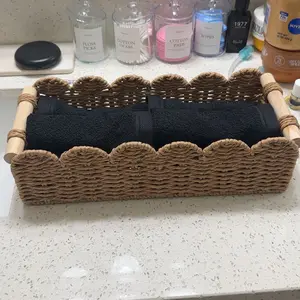 Woven Storage Basket with Fan Edge Design, Natural Toilet Tank Top Shelf Basket for Bathroom, Living Room & Bedroom Decorative Home Decor