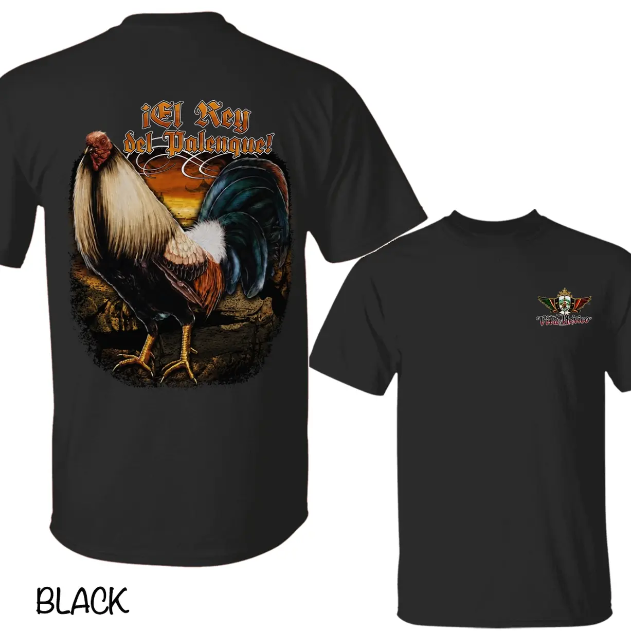 El Rey del Palenque Rooster Shirt,Gamefowl Style, Game Farm Life, Black Mexican Gallo Graphic Tee, Front and Back Gamefowl T-Shirt, Viva Mexico Western Rooster Tee, Bold Gift for Men Gallo Lovers
