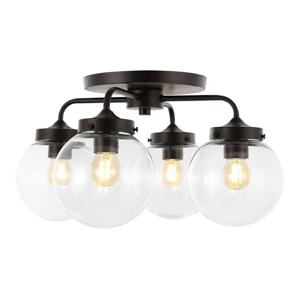 JONATHAN Y Piper Farmhouse Rustic Iron-Glass LED Semi Flush Mount Indoor Lighting - Metal Frame, 40W Warm White Edison Bulbs Home Decor Light for Living Room, Bedroom
