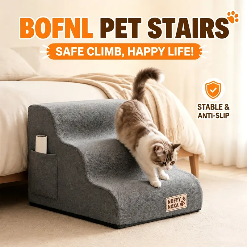 BOFNL 3-Step Dog Ramp and Stairs for Sofa and Chair - Non-Slip Sturdy Pet Steps for Small Dogs and Cats,15.7" H,Grey