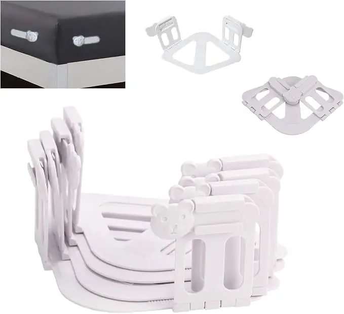 4 Pack Upgraded Foldable Bed Sheet Corner Holders, Heavy Duty Invisible Anti-Slip Fitted Sheet Grippers, Universal Fit White Sheet Fasteners to Stop Sheets Slipping & Bunching Up for All Mattresses