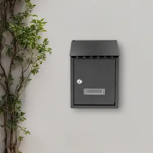 Metal Wall Mounted Mailboxes with Key Lock, Large Mail Box with View Window Organiser Racks Black