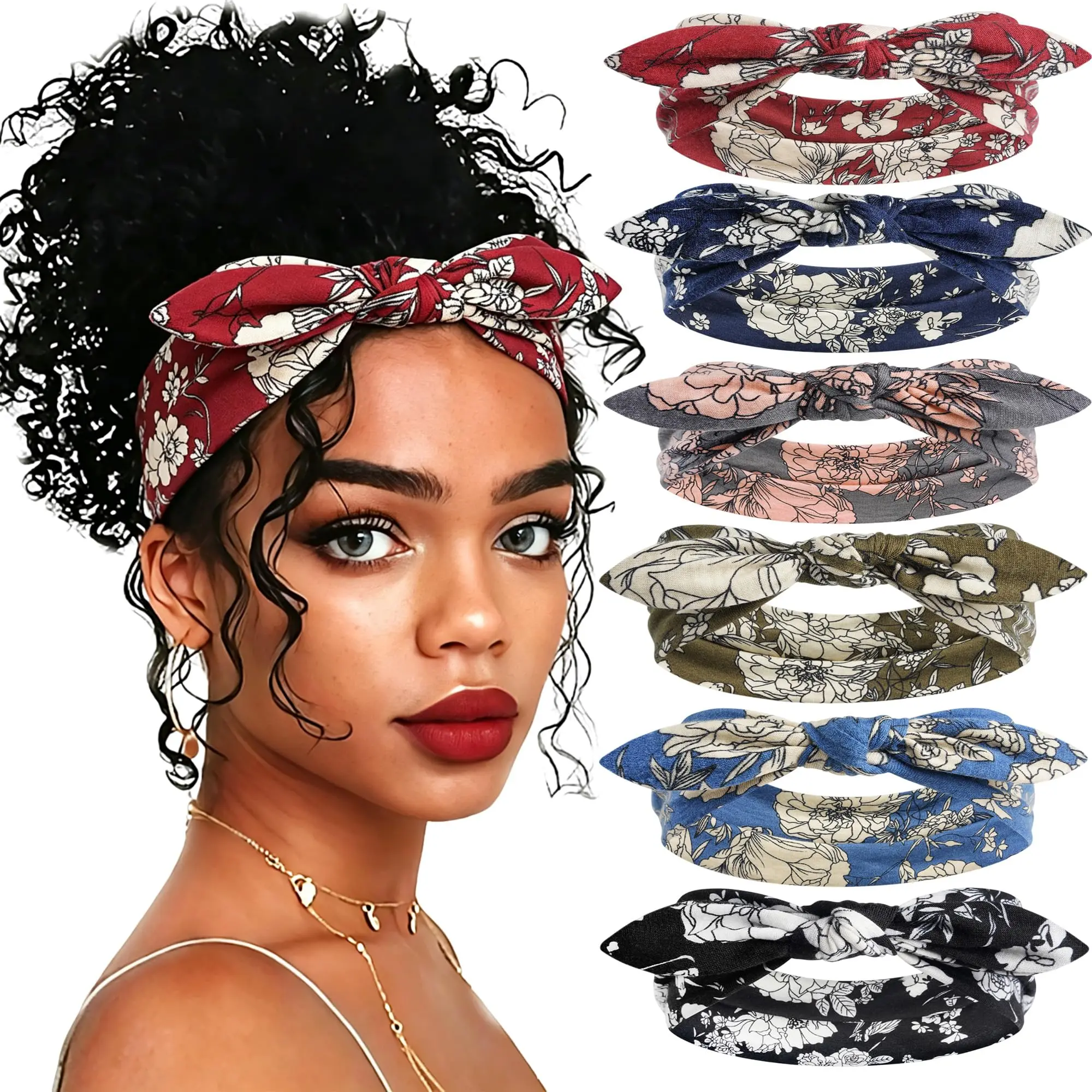 Bandana Style Headband for Women | Wide Hairband for All Hair Types (Thick, Curly, Thin) | Non-Slip Soft Stretch No-Pressure Fit | 6-Pack Wide Headbands for Busy Mornings, Gym, Travel & Everyday Wear