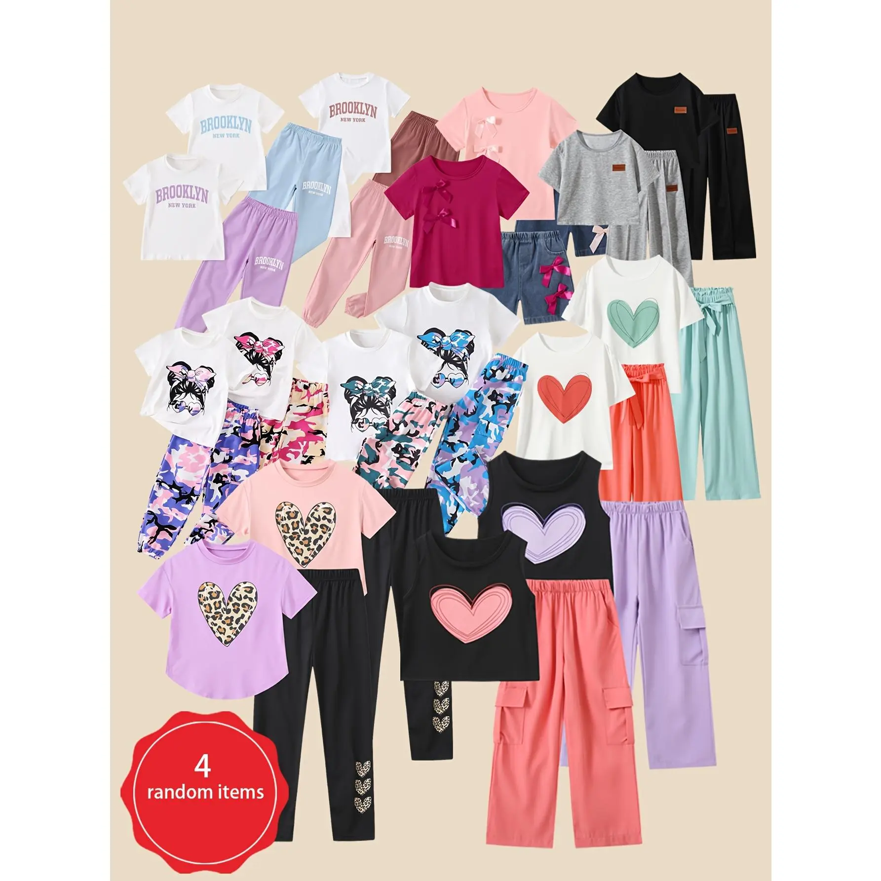 Girls' 4-Piece Clothes Sets, Cute Casual Mix & Match Outfits with a Versatile Fit, Spring Summer Kids Clothing Girls, Ages 3-14, Fashion Style Sets, Outfits Set
