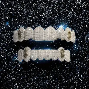 2 PCs Set Hip Hop Flash Style Punk Flash Your Square Diamond Teeth Teeth, Street Festival Party Rap Men Teeth Jewelry