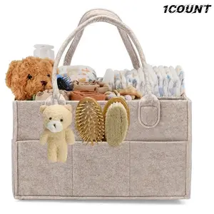 Large Capacity Diaper Storage Bag, Felt Organizer Basket with Handle, Portable Cute Home Travel Storage, Essential Household Item