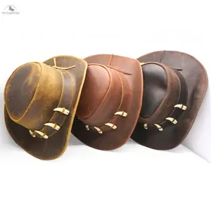Resistance Australian Leather Hat with Crocodile Band Teeth Dundee Style Outback Hat for Men and Women Cowboy Hats Full Grain Leather Showerproof Stain Resistant Shapeable Rim True To Size