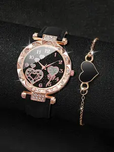 2-Piece Fashionable Minimalist Leather Watch Set for Women Casual Student Quartz Watch