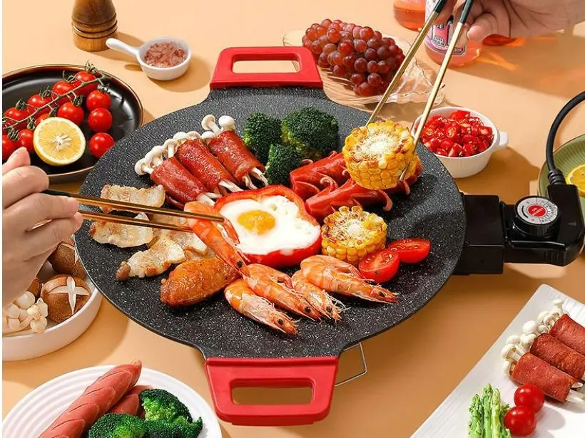 Family Size Electric Hot Plate Grill Griddle - Non-Stick Coating Pan for Cooking Steak, Shrimp, Veggies Simultaneously, Ideal for Game Day, Weekend Parties
