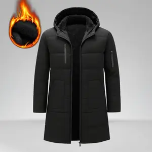 TJL Men's Thermal Fleece-Lined Hooded Long Coat - Winter Warm Zip-Up Jacket with Pockets Menswear Small mens Men's Windproof Insulated Hooded Jacket