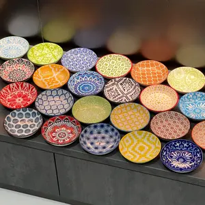 Random Color Boho Style Ceramic Sauce Dish, 4 Counts/8 Counts/12 Counts Modern Casual Sauce Dish, Household Serving Sauce Dish for Home Kitchen Restaurant, Dinnerware, Ceramic Plate