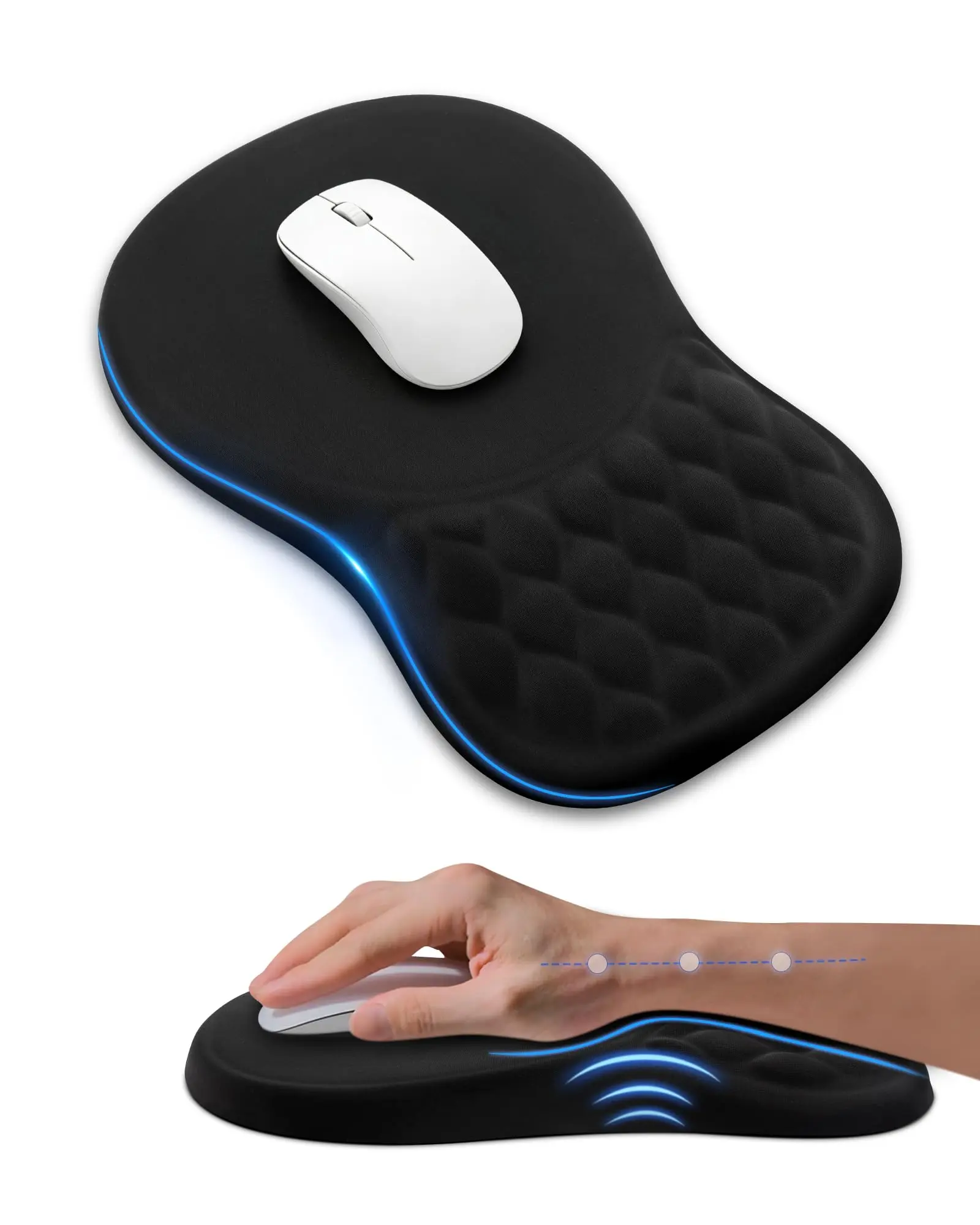 Ergonomic Mouse Pad with Memory Foam Wrist Rest Slope Support, Lycra Smooth Surface, Non-Slip PU Base, Comfortable for Office & Home Computer Desks, Computer Accessories Mouse Pads