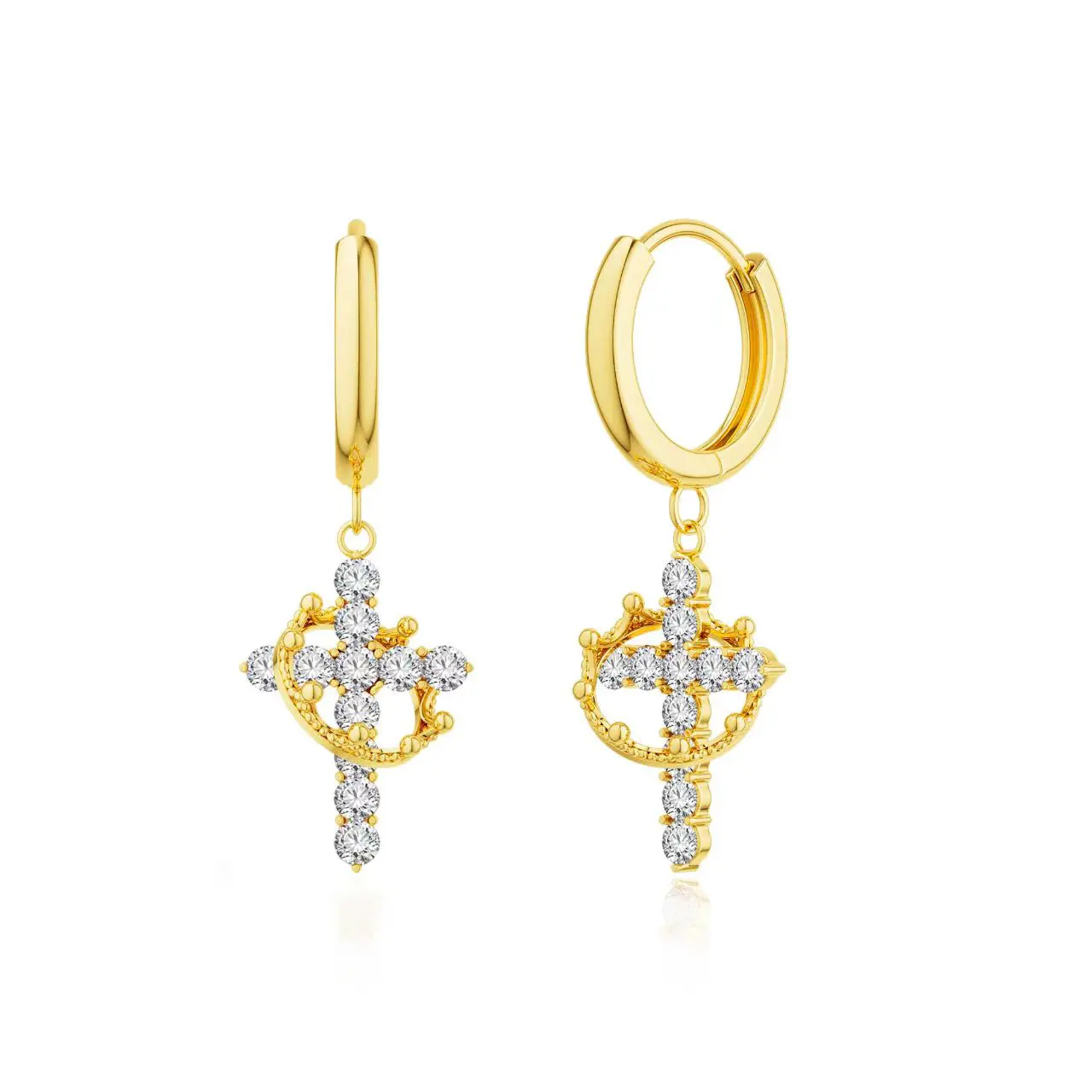 Dearmay Crown Cross Earrings For Women Dainty CZ Cross Pendant Earrings Gift for Easte Hypoallergenic Non Tarnish Earrings Trendy Jewelry Christian Gift For Girls Greenish Spring