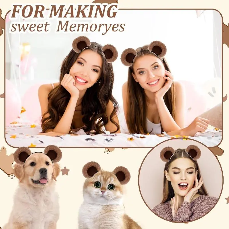 Cute Bear Brown Ears Cosplay Costume Chipmunk Ears Bear Headband for Halloween Festival Party Headwear Washing Face Women