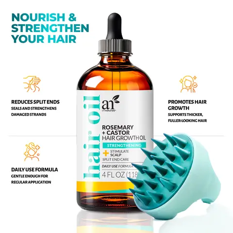 Artnaturals Organic Rosemary Castor Oil Hair Growth Kit with Comfort Scalp Brush - Choose from Keratin Blend, Biotin Vitamin Formula, or Original Natural Blend - Strengthen, Nourish & Revitalize Hair Haircare Solution Thickening Boost