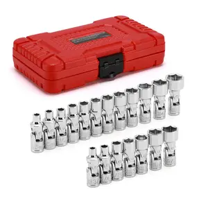 19PCS 1/4" Drive Universal Joint Socket Set, Metric(5mm to 15mm) & SAE(3/16" to 9/16"), Flexible Wobble Sockets for Easier Access to Tight Spaces, 6-Point, Cr-V Wrench Hand Tools ,