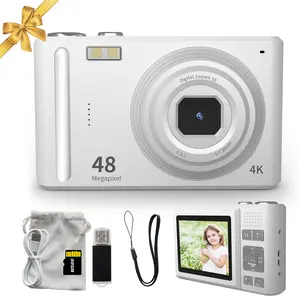 DC403 4K UHD Mini Digital Camera with 48MP Sensor, 32GB SD Card, 16X Zoom, 11 Photo Modes, For Teens & Beginners, Valentine's Day Gift,White Flash Portable Compact Picture Pink,Micro sd card,HD Vlogging Camera