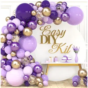 ALL-IN-1 Purple and Gold Balloon Arch & Garland Kit – Small and Large Purple Gold Balloons with Confetti – Lavender, Dark Purples, Pastel Purples Lilac Party Decorations for Birthday and Graduation