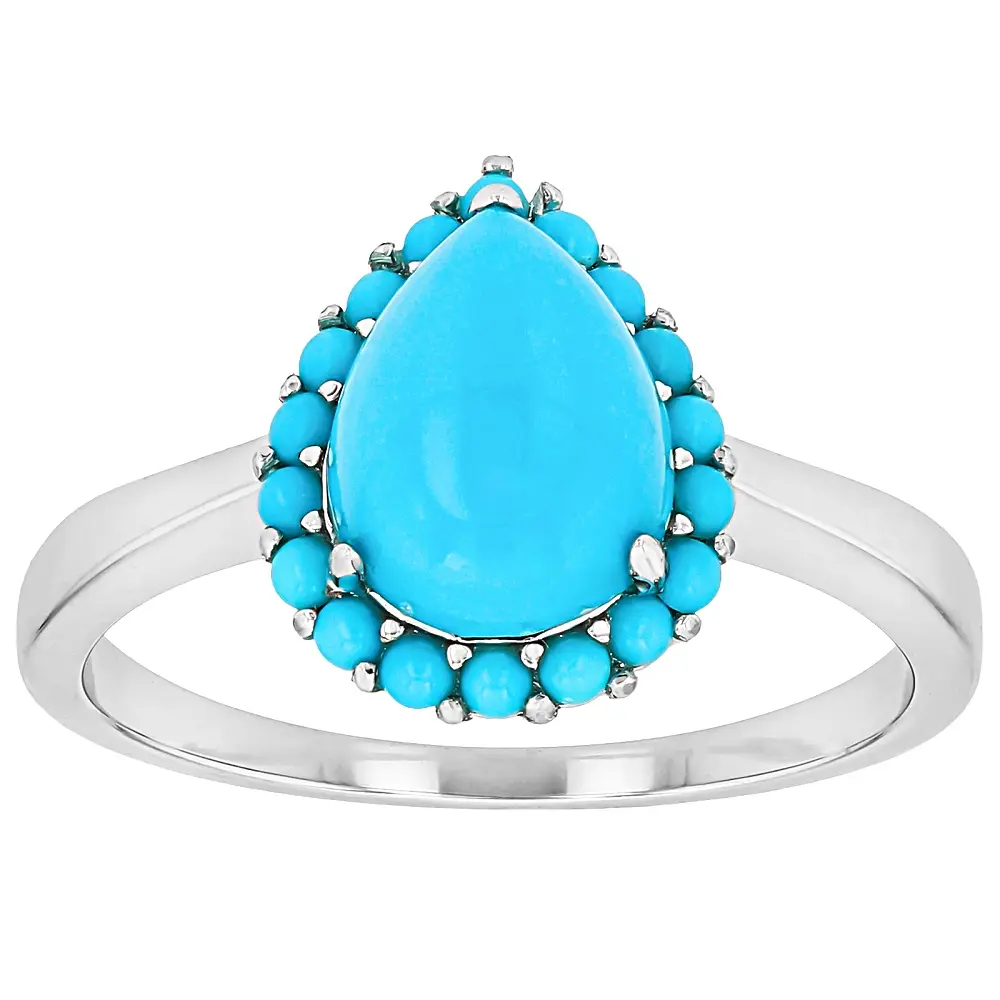 JTV Natural Crystal Ring, Blue Sleeping Beauty Turquoise, Rhodium-Plated Sterling Silver Jewelry Accessory