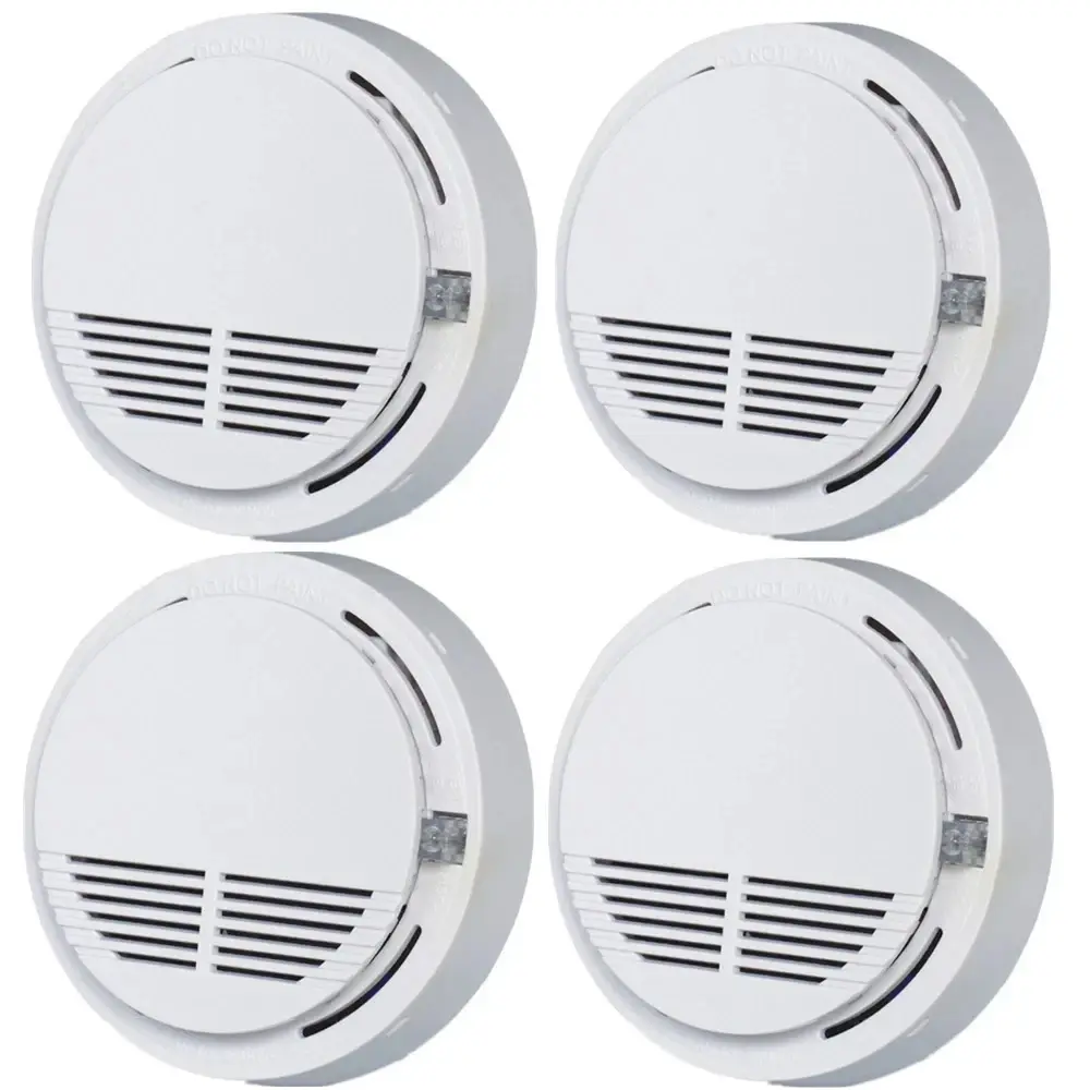 4 Pack Battery Operated Photoelectric Smoke Detectors - ABS Engineering Plastic, DC9V Alkaline-Powered, Durable Alarm for Home Bedroom with Test Button & Low Battery Warning, 102Mm × 40Mm