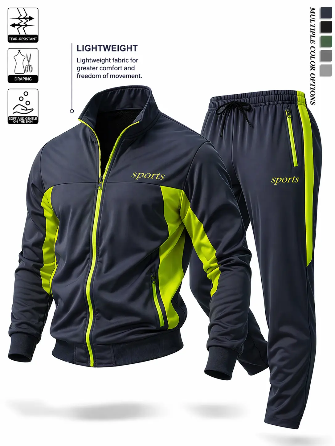 Men's 2 Piece Tracksuit Set, Stand Collar Jacket with Jogger Pants, Casual Athletic Sweatsuit for Gym and Daily Wear Sportswear Set  Active Set   Lightweight
