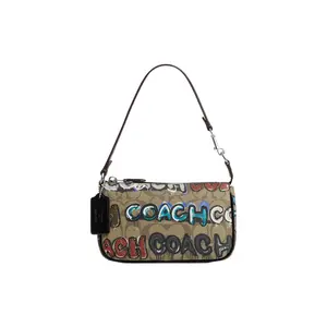 COACH x Mint + Serf Nolita Graffiti Print Flap Bag in Canvas with Classic Monogram Hardware, Small Crossbody Shoulder Bag for Women in Khaki