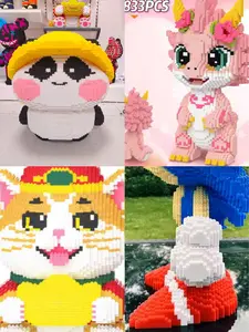 Big Size Character Collection-Dragon，Panda with Hat, 3D Micro Blocks STEM Construction Set for Kids & Adults