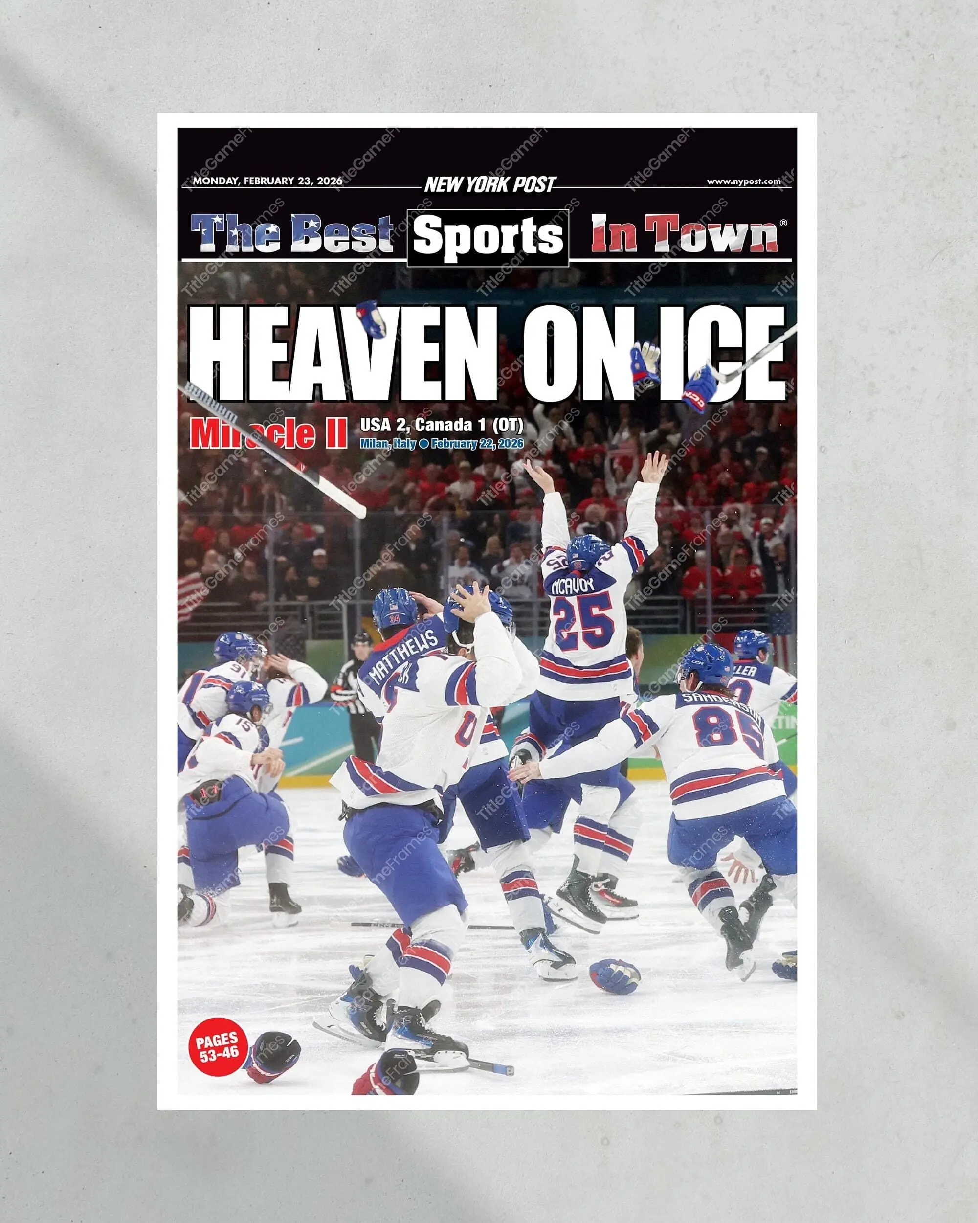 2026 USA Hockey �Heaven on Ice� Gold Medal vs Canada Poster Print( Unframed - Print Only )