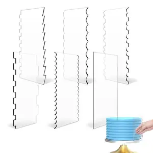 2pcs Acrylic Cake Scraper Set Decorating Contour Stripe Cake Comb Saw Tooth Smoother Buttercream Frosting Scraper cake tools