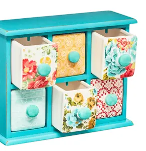 Vintage Floral 6-Drawer Spice & Tea Organiser - Classic Design for Versatile Storage - Bottles