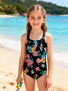 Vibrant Floral Print Women's Cami One-Piece Swimsuit, Spring Summer 2026 Trendy Gift for Stylish Girls, Must-Have Swimsuit for All Seasons