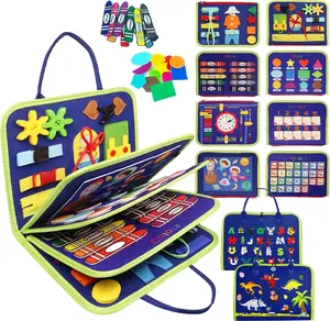 Montessori Toddler Busy Board - Unisex Sensory Educational Fine Motor Skill Learning Toy for 1-4 Year Olds, Travel Toy for Airplane, Dark Blue Gift