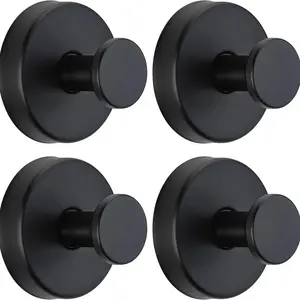 4 Pack Matte Black Wall Hooks, Heavy Duty Hardware, Rustproof Stainless Steel Towel Hook for Bathroom, Kitchen Cabinet Utensil Hanger, Entryway Purse Coat Hat Rack, Office Closet Storage Organizer, Sleek Round Decorative Single Robe Hook Set