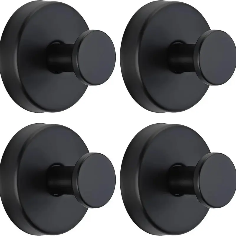 4 Pack Matte Black Wall Hooks, Heavy Duty Hardware, Rustproof Stainless Steel Towel Hook for Bathroom, Kitchen Cabinet Utensil Hanger, Entryway Purse Coat Hat Rack, Office Closet Storage Organizer, Sleek Round Decorative Single Robe Hook Set