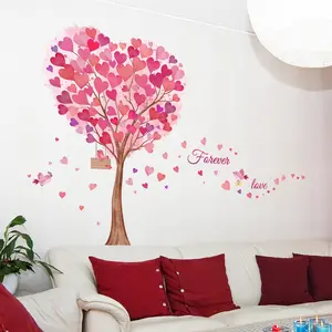 A set of 2 pieces (30*90cm*2pcs) Valentine's Day big tree and bird English wall stickers for beautifying home and living room, self-adhesive Decorative Wall Sticker for bedroom and corridor background wall decoration Decoration Items M13641