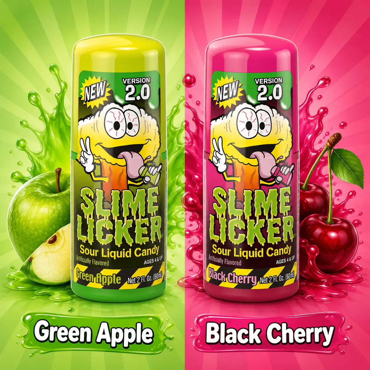 Slime Licker Candy Combo - Sour Liquid candy Green Apple and Black Cherry Flavors