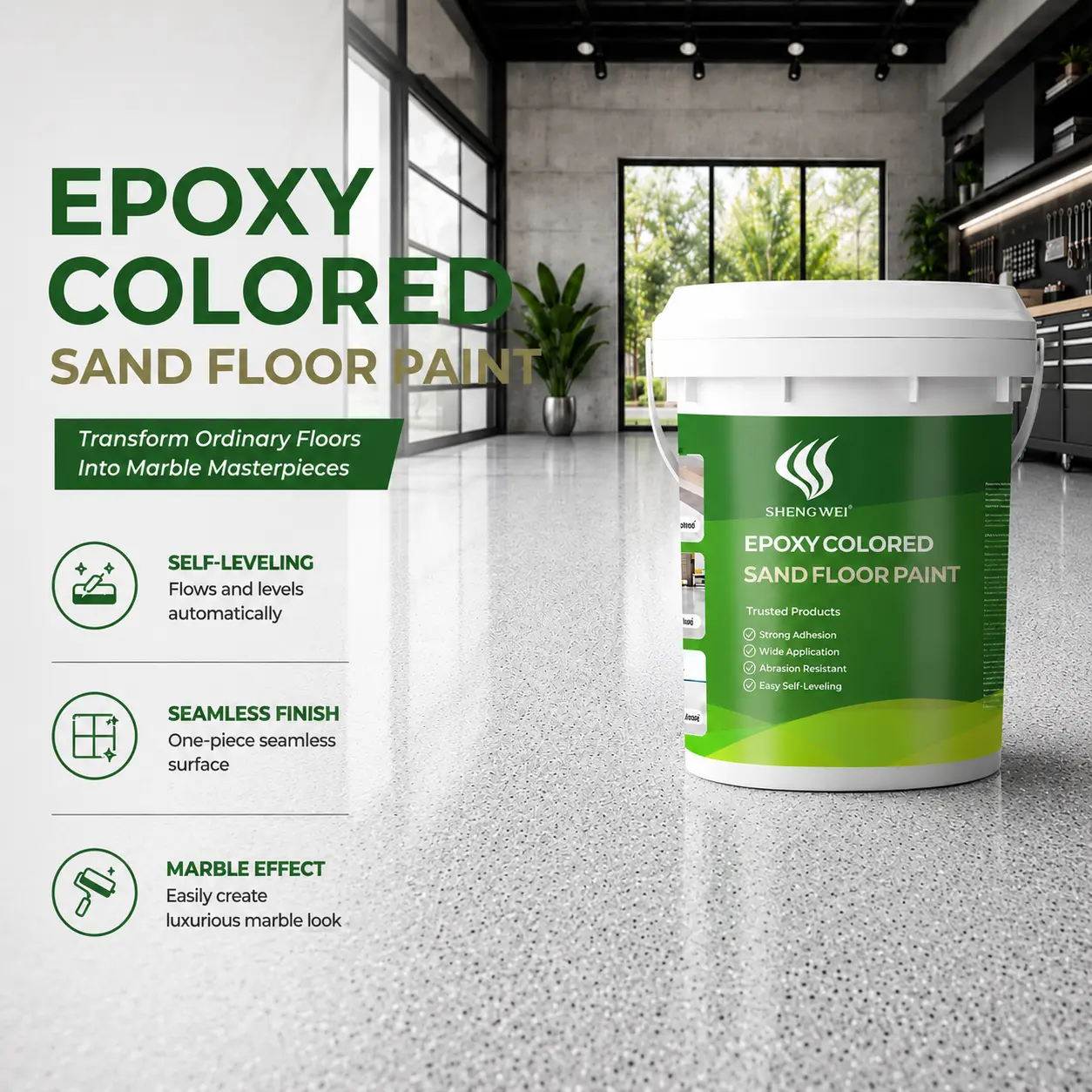 Premium Self-Leveling Epoxy Quartz Floor Coating Kit - Metallic Marble Effect Resin, High Gloss, Durable, Scratch-Resistant Seamless Finish - Ideal for DIY Garage, Commercial Floors - 1 Gal, 3 Gal Options