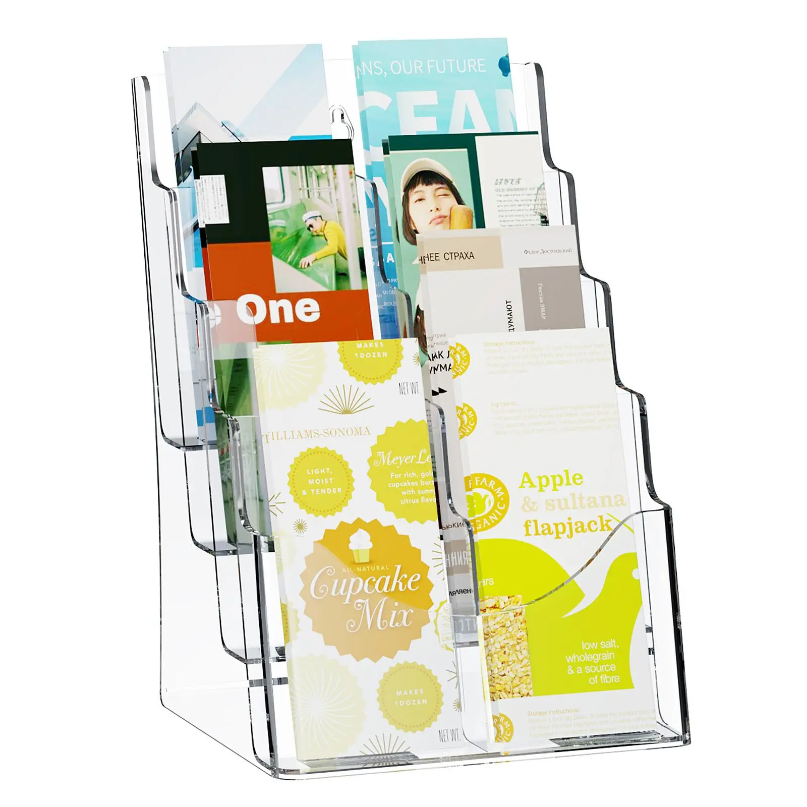 【summerfinds】VEVOR Acrylic Brochure Holder 8.5 x 11 inch, 4-Tier Clear Acrylic Literature Display Stand, Plastic Literature Organizer Flyer Stand & Removable Divider for Office Exhibition, Countertop or Wall Mount