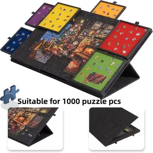 1000pcs Portable Puzzle Table, 6-Color Drawer Organizer with Tile Storage, Foldable Jigsaw Puzzle Board with Built-In Stand, Felt Surface Game Table, Protective Lid Storage System, Lightweight Puzzle Organizer for Adults, Spacious Family Game Board, Gift