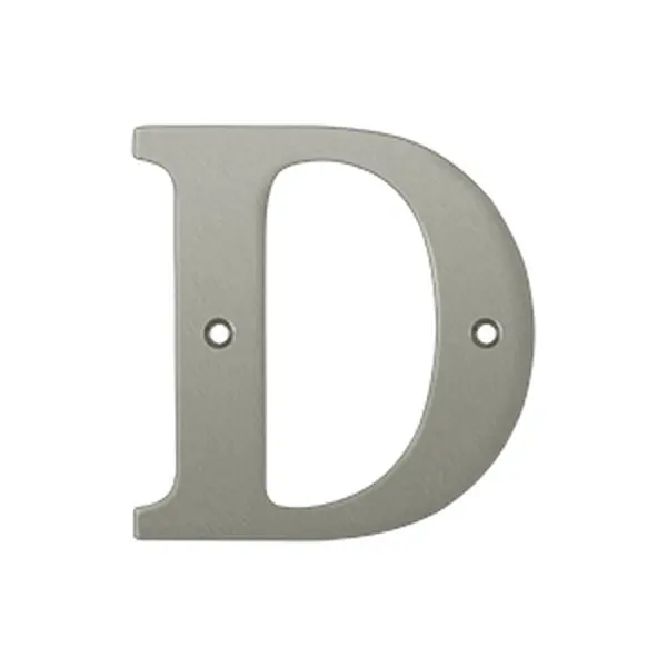 4 in. Solid Metal Residential Door Letter D - Satin Nickel Door Hardware
