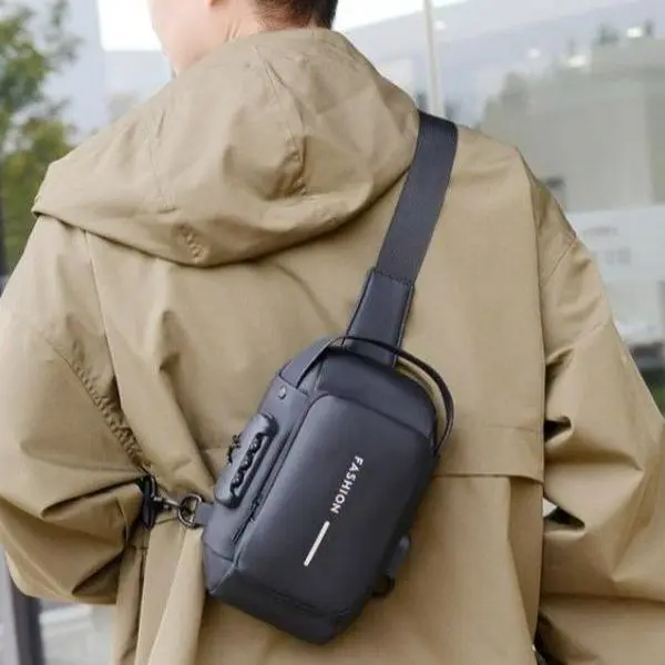 Men's Chic Korean Style Waterproof Skull Canvas Bum Bag - Anti-Theft Lock, USB Charging Port, Foldable, High-Capacity, Lightweight Minimalist Plain Crossbody Belt Bag for Travel, Cold/Hand Wash Only