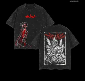 Ayanami Rei Neon Genesis Evangelion Anime Double Printed Vintage Washed Tee Unisex Oversize Heavyweight Cotton T-shirt for Anime Fans and Lovers