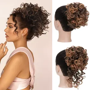 65G Elegant Messy Bun Hair Piece Elastic Drawstring Loose Wave Curly Hair Extensions Hair Bun for Women Daily Use Wavy Synthetic Hairpiece for Bride Bridesmaid