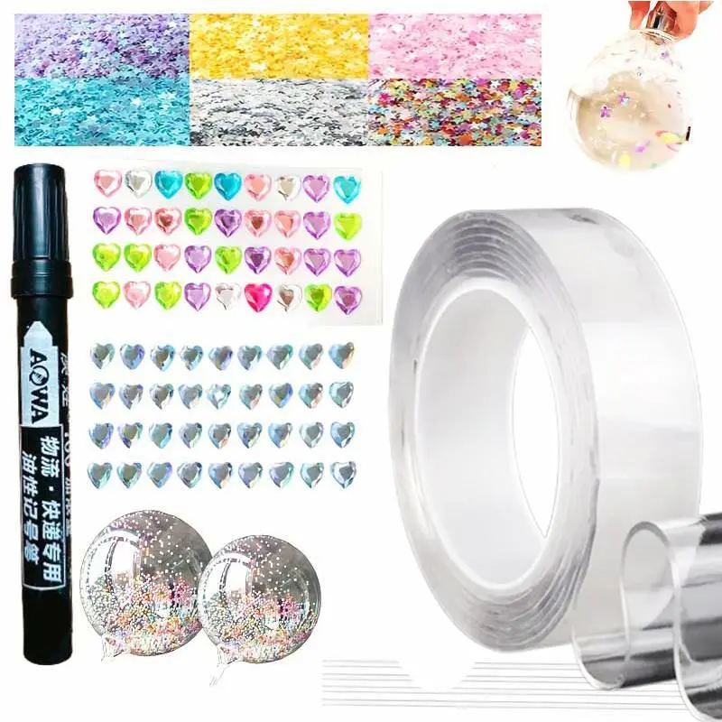 14counts/set Nano Tape Bubble Kit, Including Nano Tape, Colorful Sequins, Marker Pen, Straws, Stickers, Acrylic Stickers, DIY Creative Toys, Crafts, Craft Kits, Parent-child Interaction