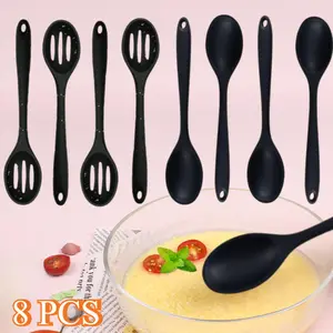 8 Pcs Silicone Cooking Utensils Set 10.6 Inch Large Silicone Serving Nonstick Spoons Heat Resistant Mixing Slotted Spoons for Kitchen Cooking Bake Stir, Dishwasher Safe