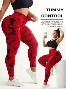 Plus Size High Waist Yoga Pants for Women, Sporty Tie Dye Design, Tight-Fitting All Season Workout Fitness Wear, Gym Sportswear Bottoms, Elastic Waist Leggings