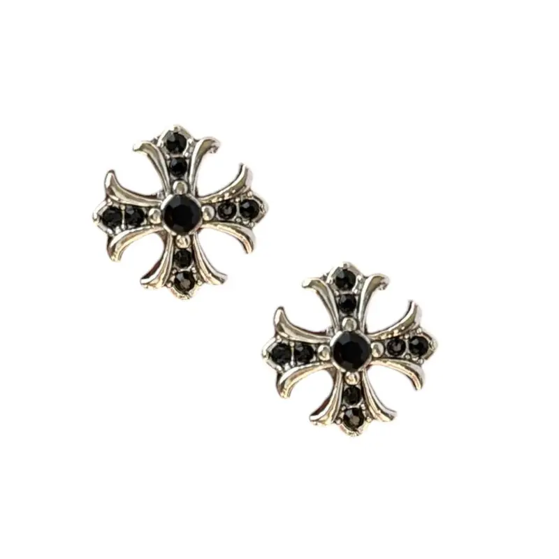 11mm Cross Stud Earrings for Men Women Streetwear Punk Hip Hop Unisex Style