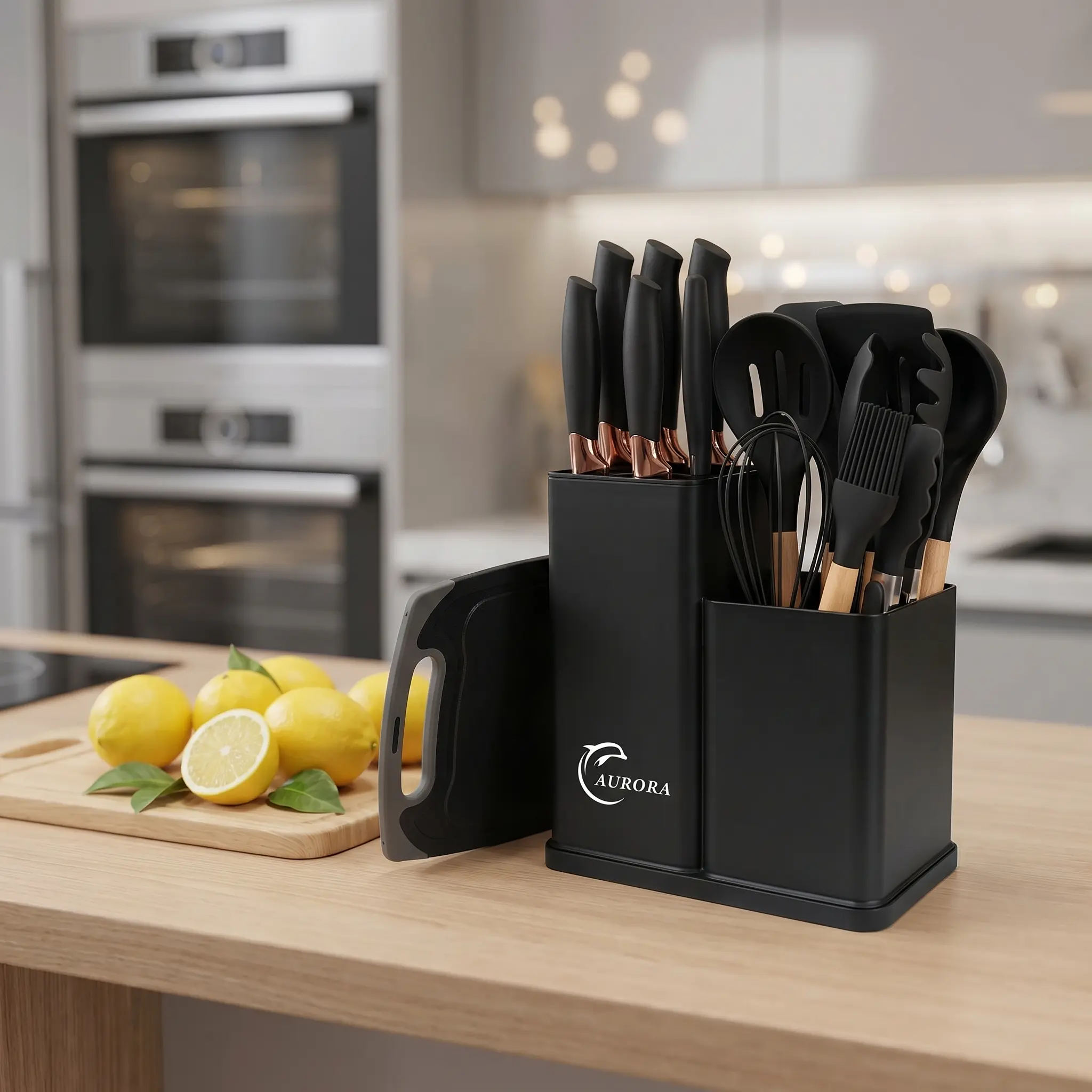 19-piece kitchen knife set, gift boxed, with storage rack, a high-end kitchen upgrade choice. Wooden non-stick pan, mahogany handle, titanium-coated blades, an ideal business or holiday gift. Cookware Stylish Nonstick Pots Nonstick Pots Silicone, Knives, 